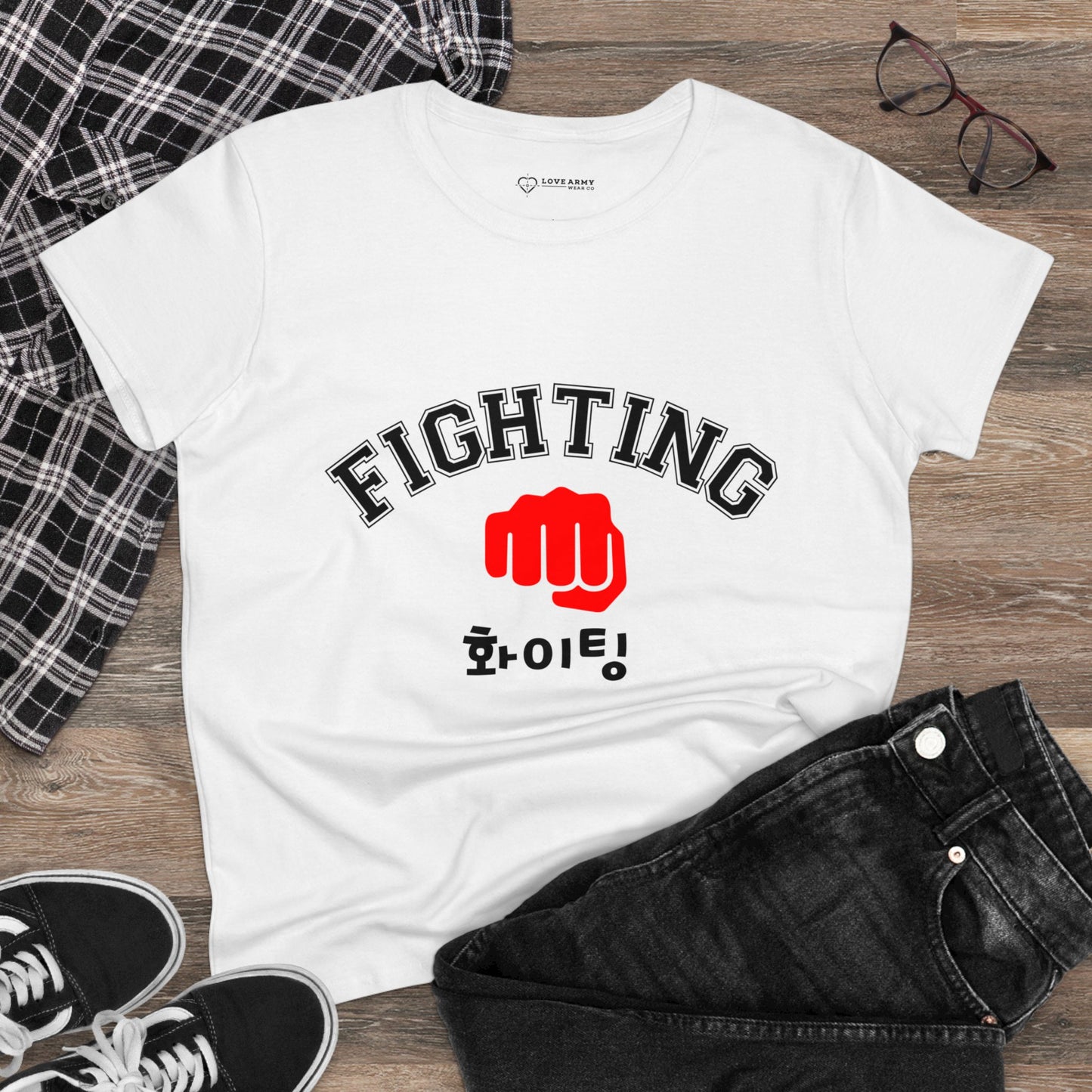 Fighting "Hwaiting" 👊 "화이팅" Tee - White