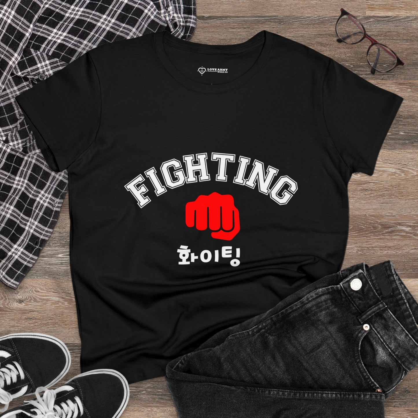 Fighting "Hwaiting" 👊 "화이팅" Tee - Black